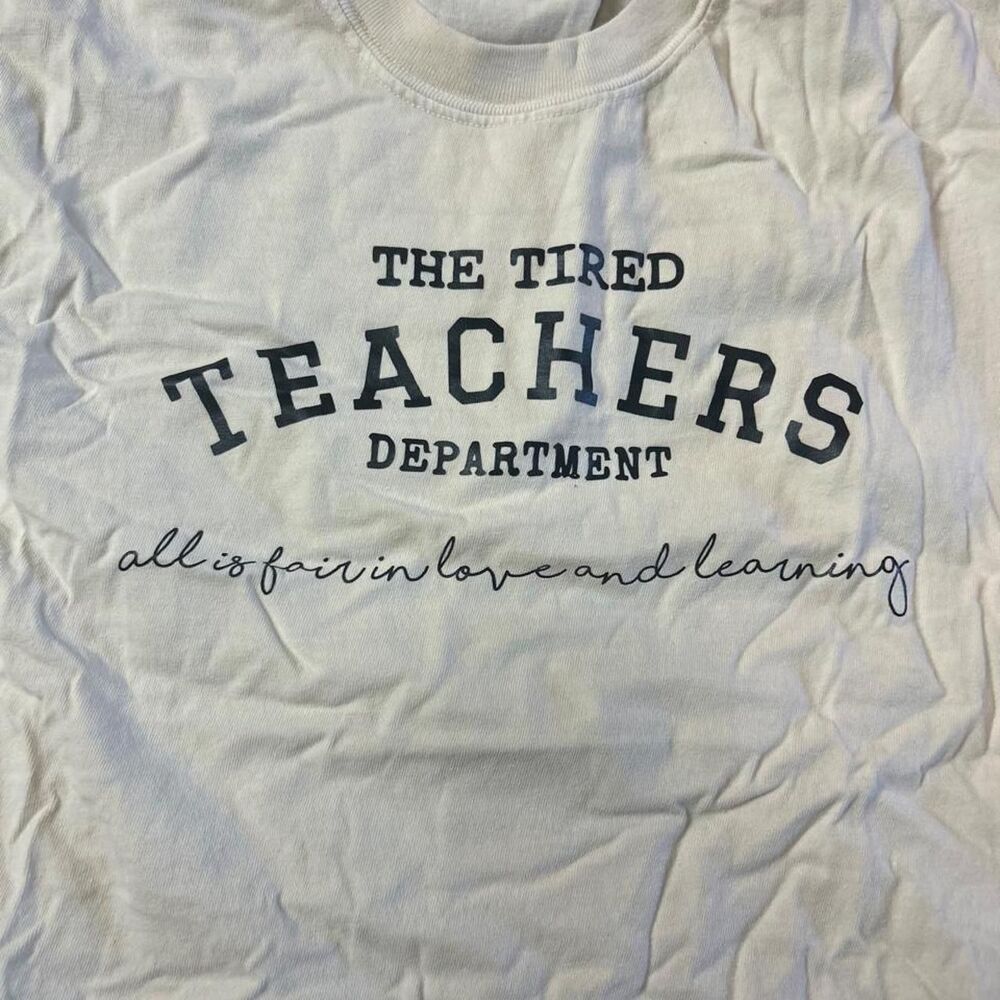 Women's Medium Comfort-colors  Graphic “The Tired Teachers Department" T-shirt